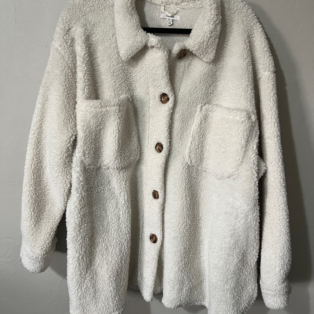 Maurices Cream Teddy Jacket with Brown Buttons